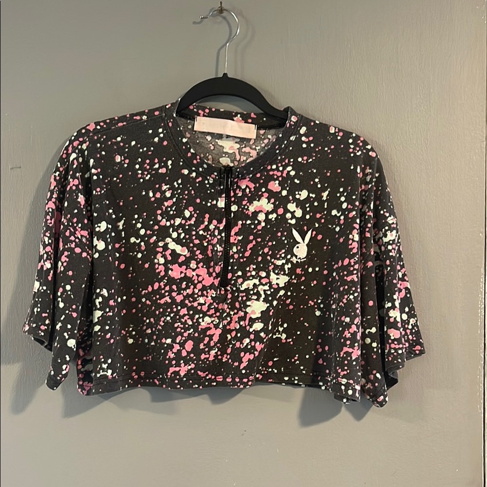 Missguided x‎ Playboy Black and Pink Graphic Crop Top Size 12